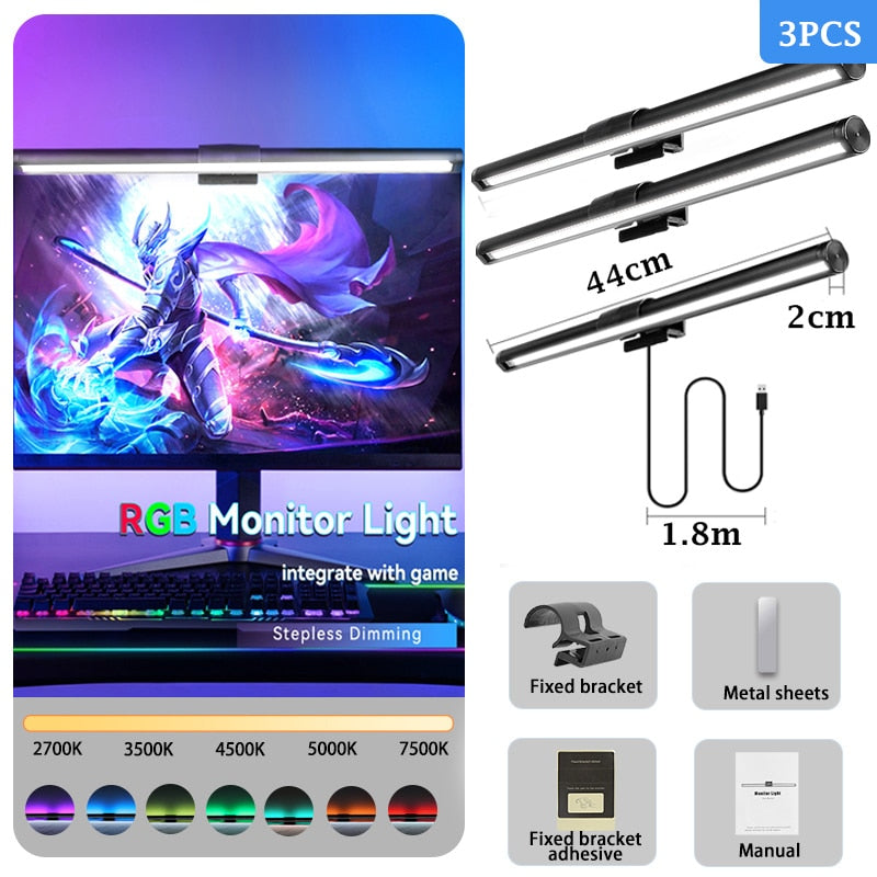 RGB Led Monitor Lights Bar Stepless Dimmable Desk Lamps Screen Hanging Light Computer Screenbar Backlight for Home Office Study