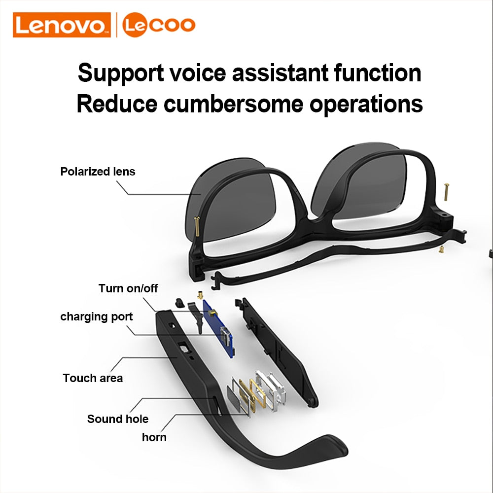 Lenovo Lecoo Smart Glasses Headset Wireless Bluetooth 5.0 Sunglasses Outdoor Sport earphone Calling Music Anti-Blue Eyeglasses for sale