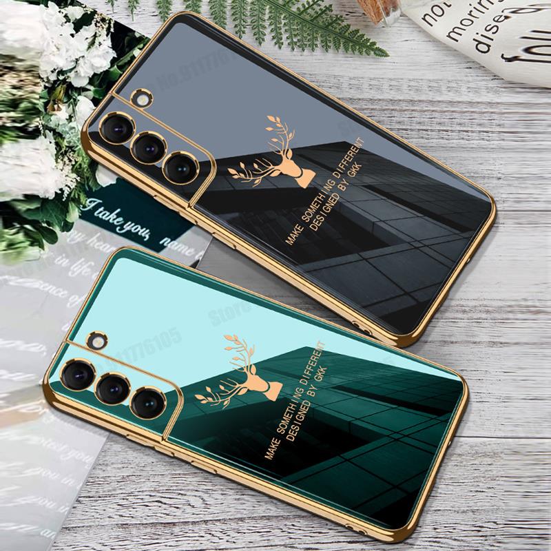 For Samsung S22 Ultra Elk Pattern Gold Plating Soft Silicone Phone Case For Galaxy S22 Plus Electroplated Deer Head Phone Cover