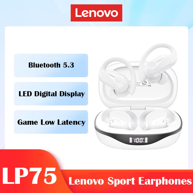 Lenovo LP75 TWS Sports Earphones Bluetooth 5.3 Wireless Headphones Waterproof HiFi Stereo Noise Reduction Earbuds with Mics