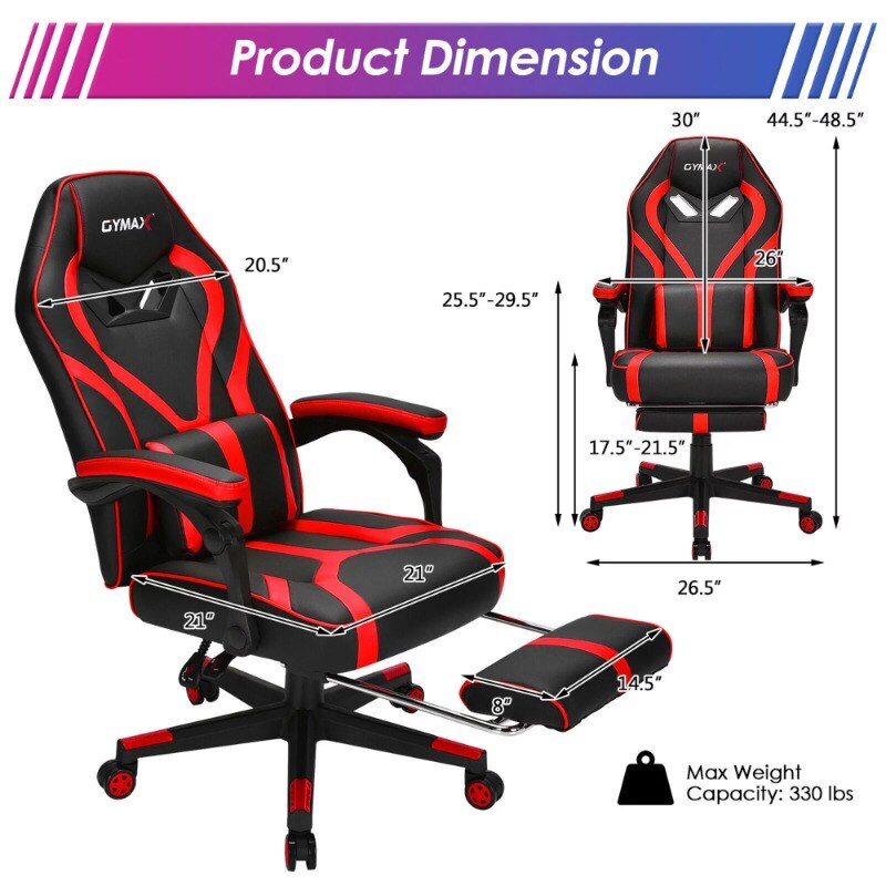 Gymax Massage Gaming Chair Racing Recliner Computer Desk Chair w/Footrest Red