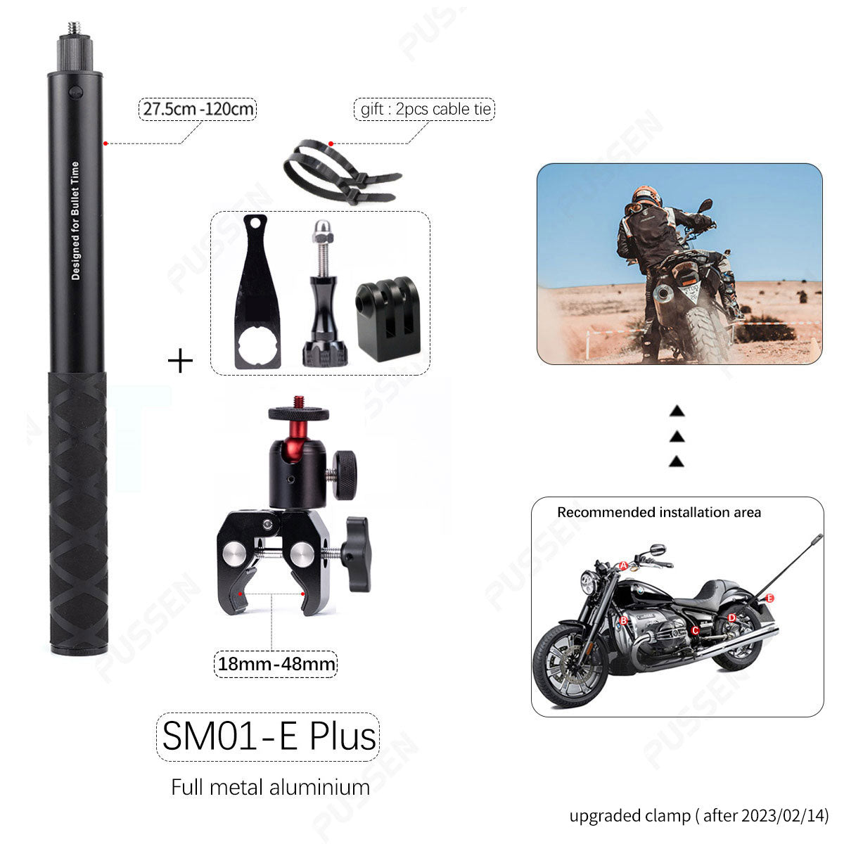 TUYU Motorcycle 3rd Person View Invisible Selfie Stick for GoPro Max Hero11 Insta360 One X3 X2 OneR Camera RAM Mount Accessories