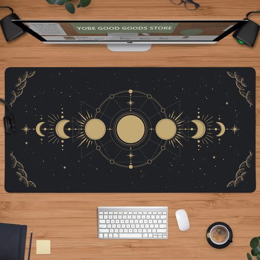 Moon Desk Mat Large Mousepad Xxl Celestial Deskmat Astrology Black Gold Space Soft Keyboard XXL Deskpad Long Mouse Pad