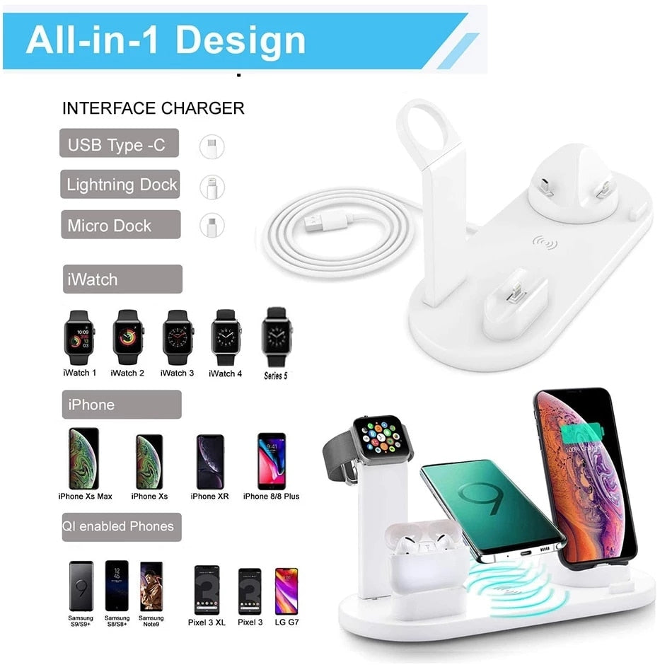 5 In 1 Wireless Charger Stand Pad For iPhone 14 13 12 11X8 Apple Watch Airpods Desk Phone Chargers Fast Charging Dock Station for sale