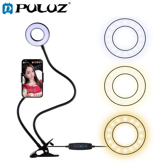 PULUZ Selfie Ring Light with Cell Phone Holder Stand For Live Stream &Makeup, LED Camera Light with Flexible Long Arms for iPone