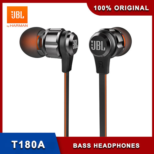 JBL T180A In-Ear Stereo Headphones 3.5mm Wired Sport Gaming Headset Pure Bass Earbuds Handsfree With Microphone