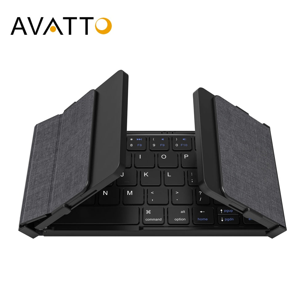 AVATTO Portable Mini folding Wireless Bluetooth 5.1 keyboard with 3Channels Connection for Windows Android IOS Tablet ipad Phone for sale