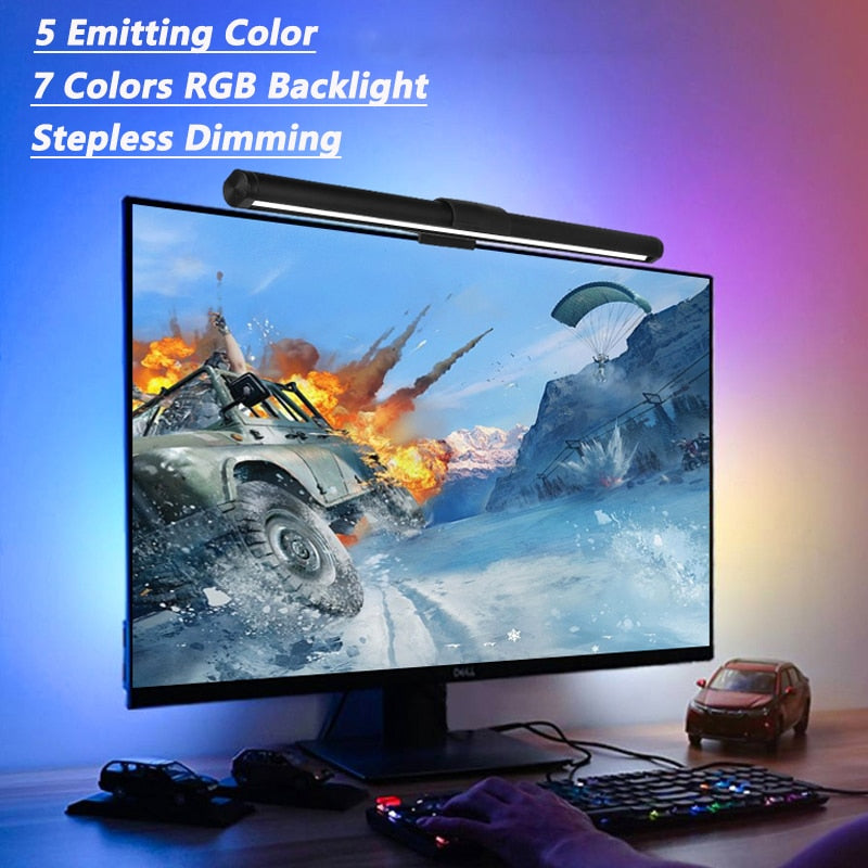 RGB Led Monitor Lights Bar Stepless Dimmable Desk Lamps Screen Hanging Light Computer Screenbar Backlight for Home Office Study