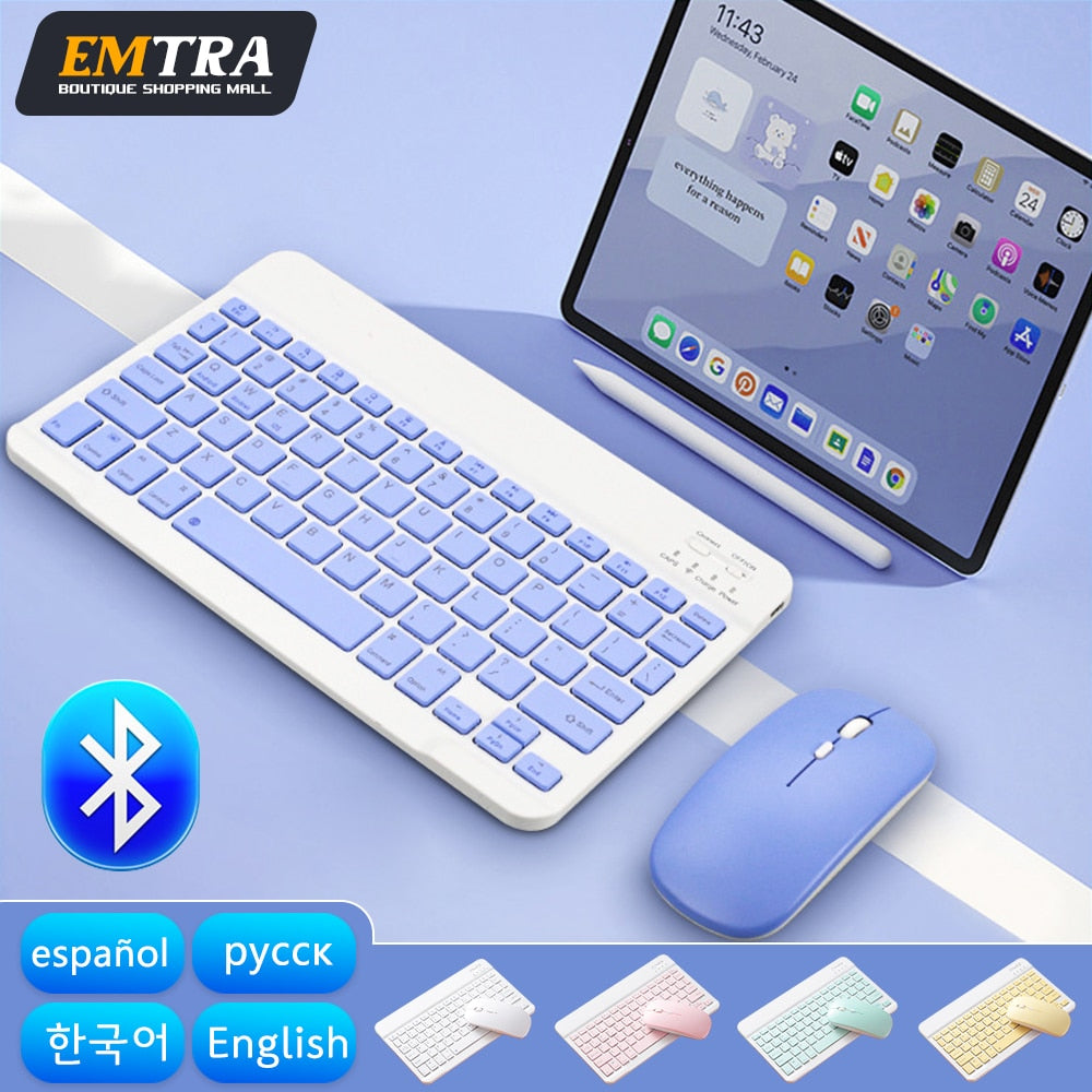 EMTRA Bluetooth Wireless Keyboard Mouse For Android IOS Huawei Xiaomi Tablet For iPad Air Mini 5 Spanish Korean Russian Keyboard