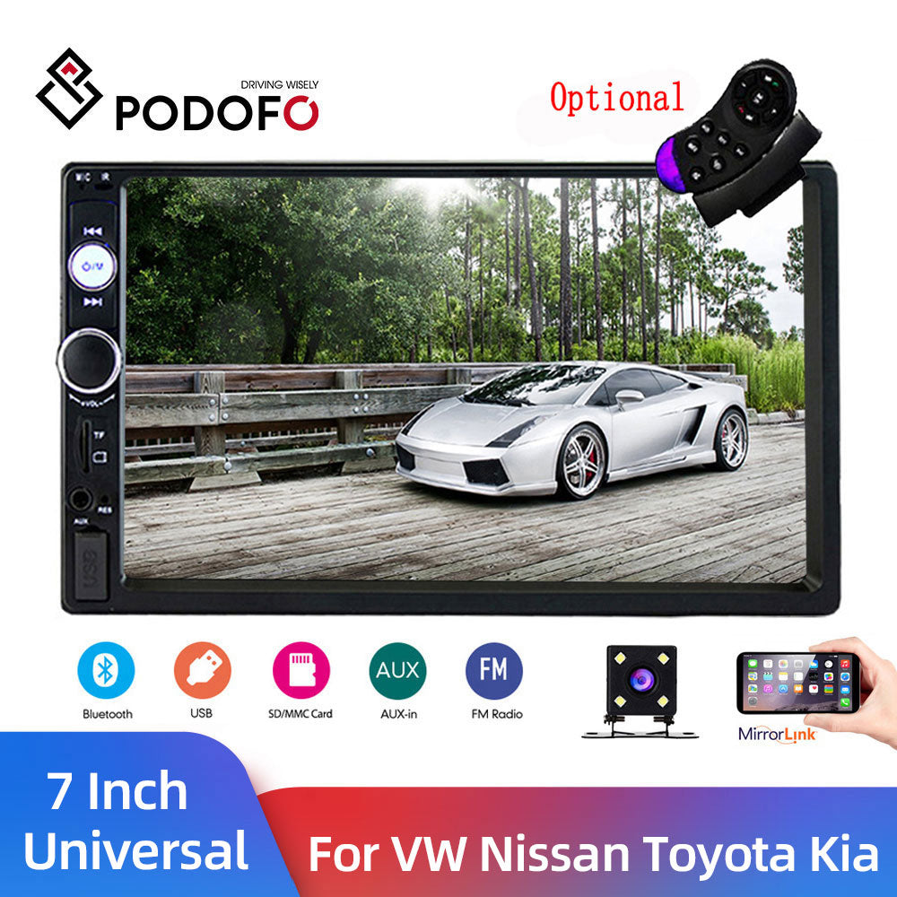 Podofo 2 Din Car Radio 7" Bluetooth Stereo 2din Video Multimedia Player Autoradio Touch Screen Auto Radio For Universal VW Kia