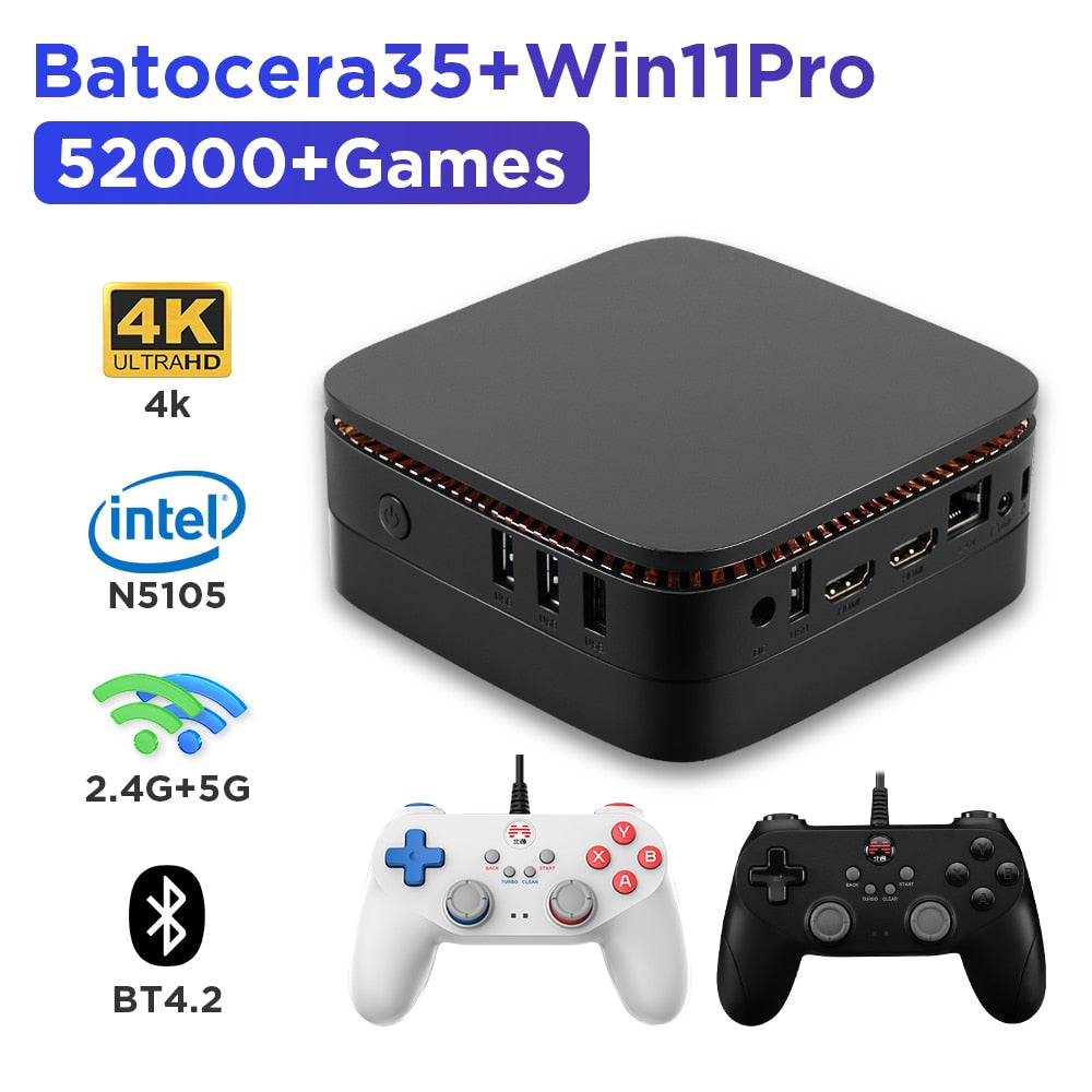 Hyper Base M1 Intel Celeron N5105 Windows 11 Pro DDR4 8GB Batocera35 with 52000+ Gaming WIFI5 BT4.2 4K HD Output Gaming Computer