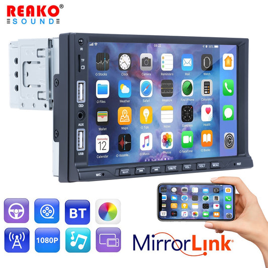 REAKOSOUND Universal 1 Din Car Stereo Radio 7'' Touch Screen Car Multimedia Player with BT FM Radio Receiver Support USB Camera