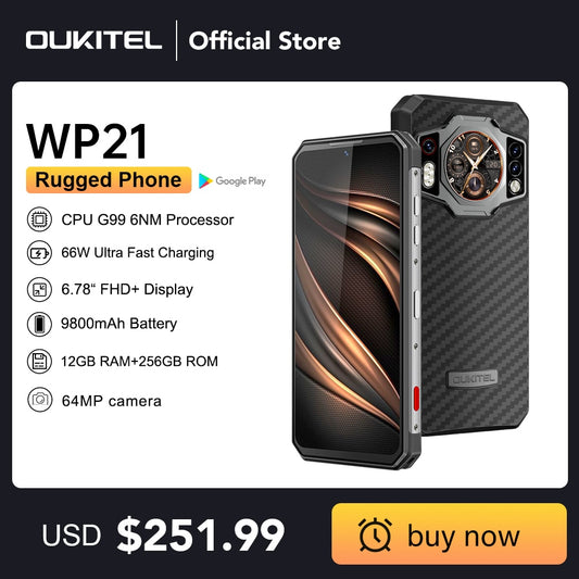 Oukitel WP21 Rugged Cell Phone Night Vision, 9800 mAh, Mobile phone 12GB+256GB, 64MP Camera, Smartphone 66W,120 Hz Helio G99